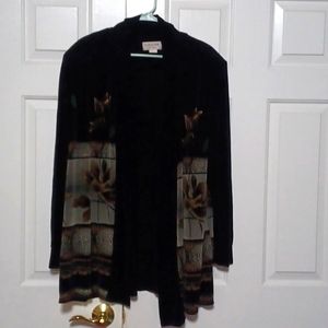 LS collections by suau size xl Cardigan womens black flowers design